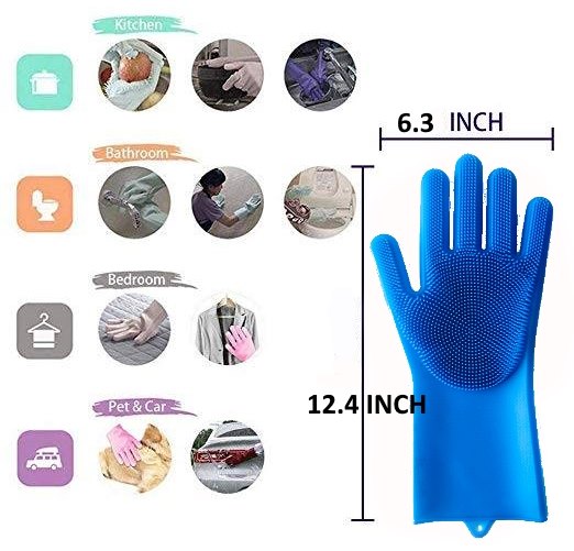 Silicone gloves are made to wash kitchen, bathroom, bedroom, pet and car.